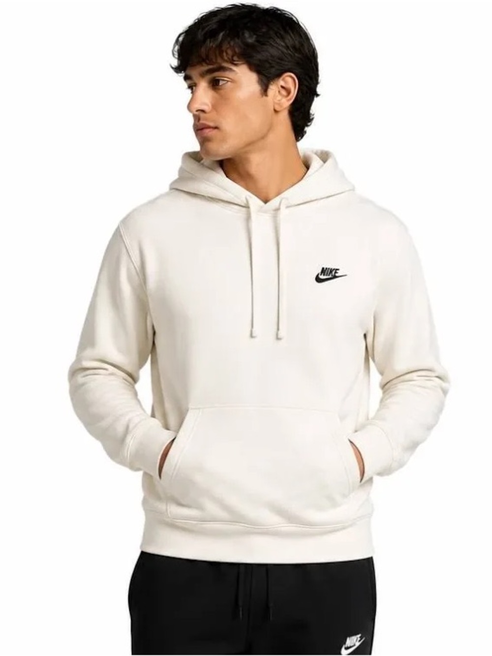 Nike Club Mens Pullover Fleece Hoodie Off White Size Medium